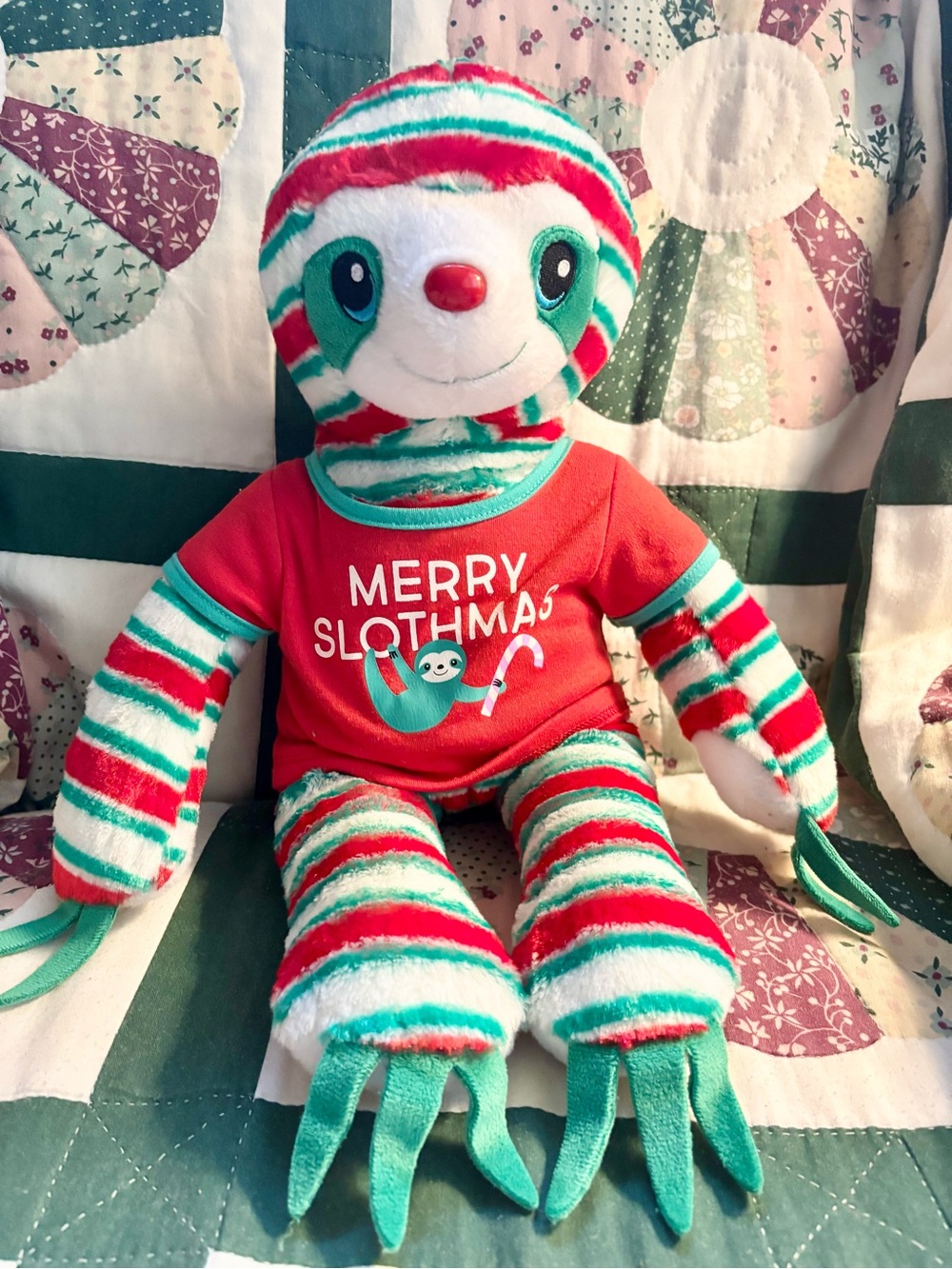 Build-A-Bear Peppermint Twist Sloth Christmas Holiday Plush Stuffed Animal